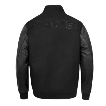 los angeles rams triple black varsity wool leather jacket