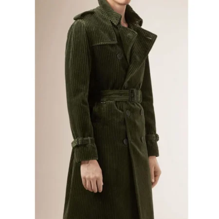 Men s Belted Fashion Corduroy Green Coat