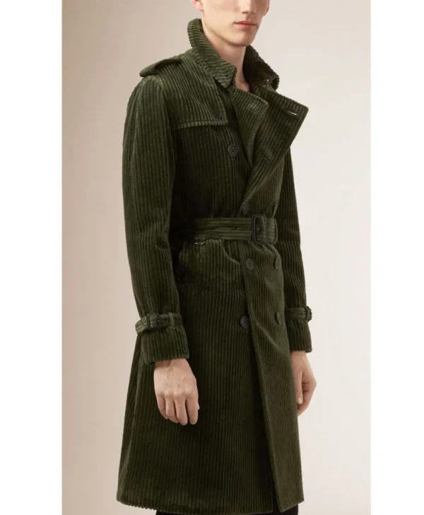 Men s Belted Fashion Corduroy Green Coat