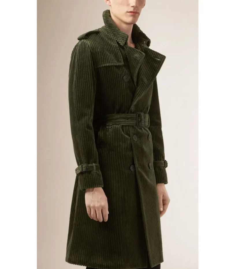 Men s Belted Fashion Corduroy Green Coat