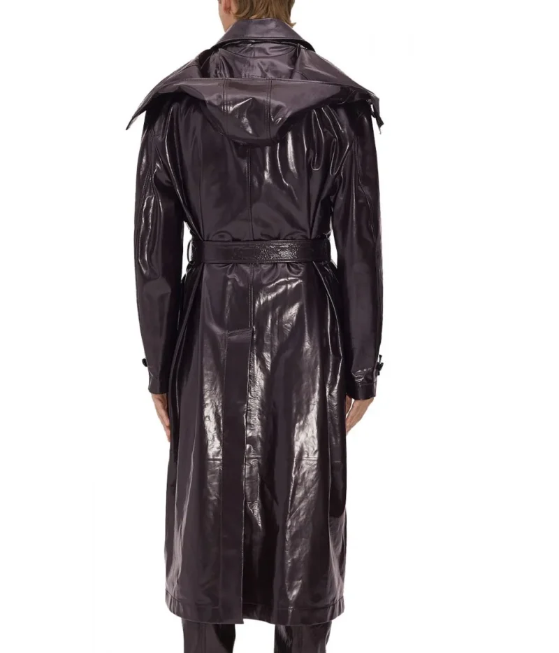 Men s Shiny Belted Trench Coat with Removable Hood