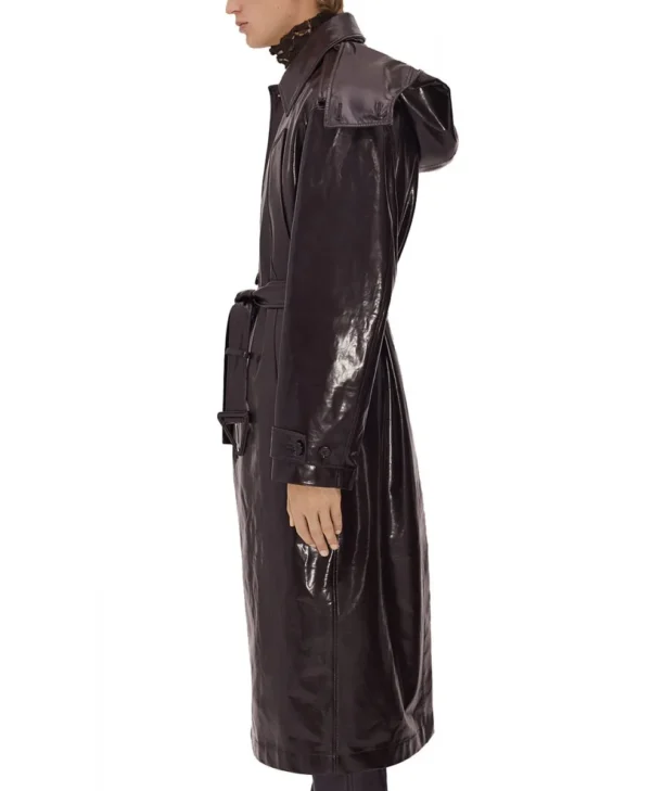 Men s Shiny Belted Trench Coat with Removable Hood