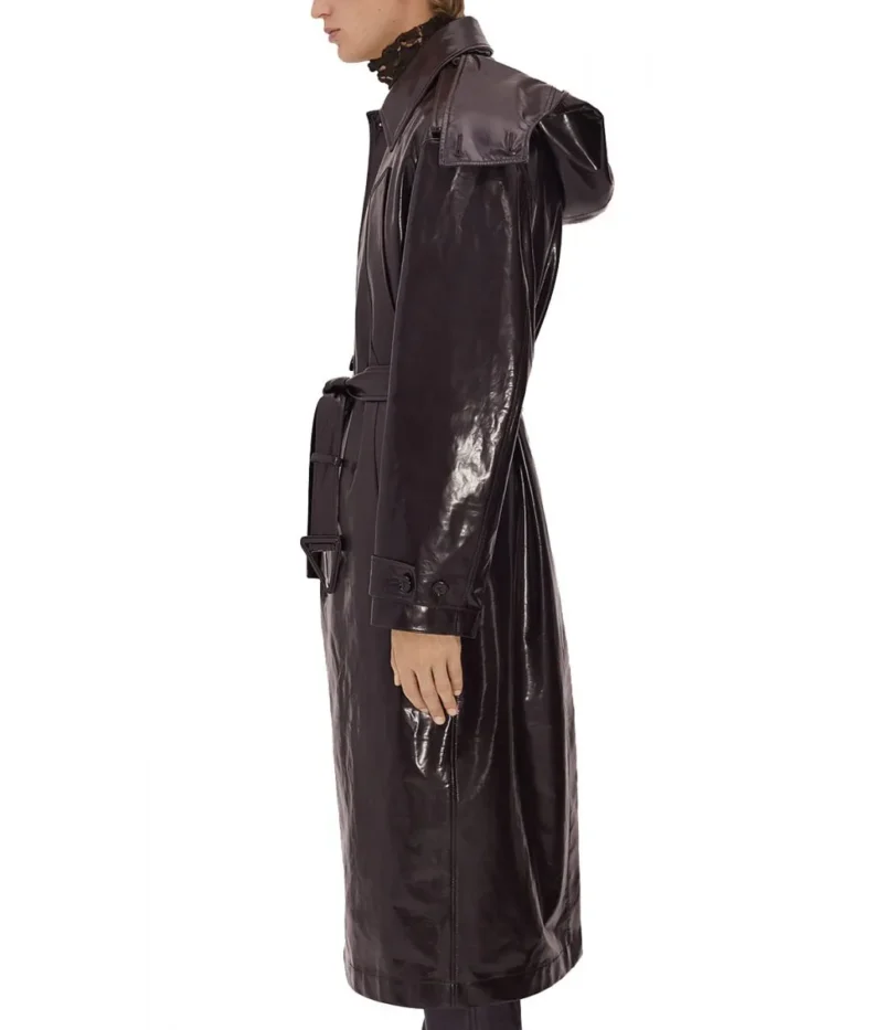 Men s Shiny Belted Trench Coat with Removable Hood