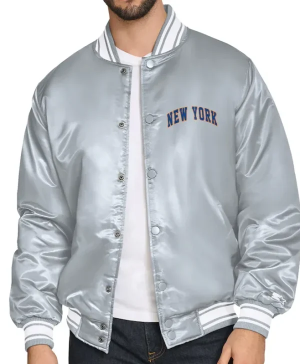 new york knicks basketball blue logo varsity jacket
