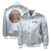 ny knicks blue basketball logo varsity full snap satin jacket