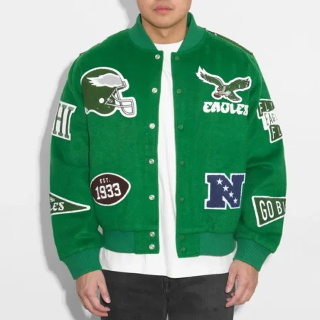 philadelphia eagles pennant kelly green varsity jacket