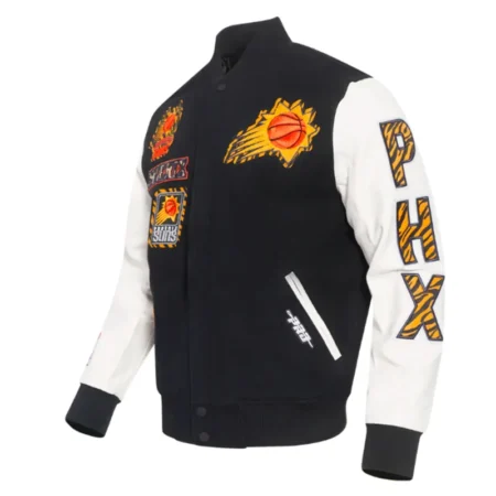 phoenix suns animal print black and white varsity jacket