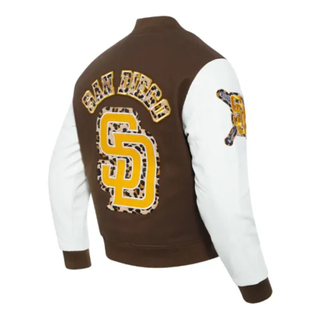 san diego padres animal print varsity brown and white jacket