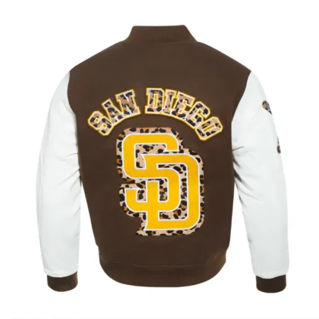san diego padres animal print varsity wool leather jacket