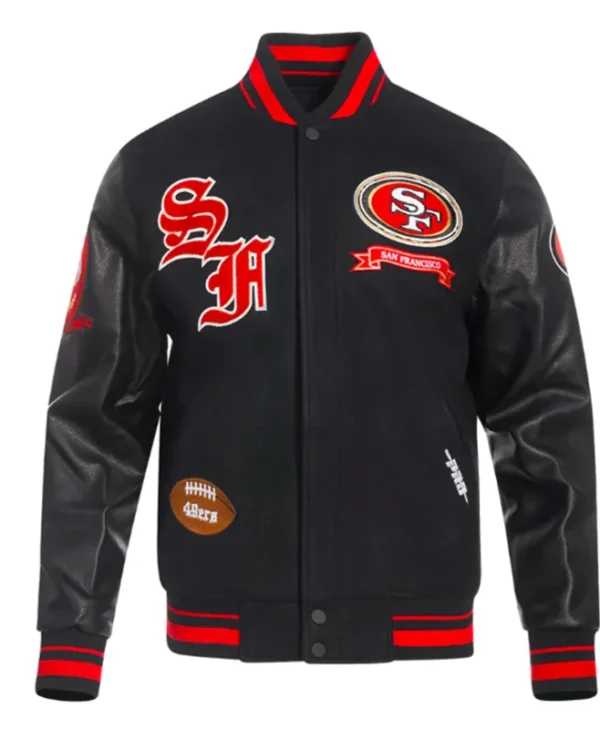 san francisco 49ers prep black varsity jacket