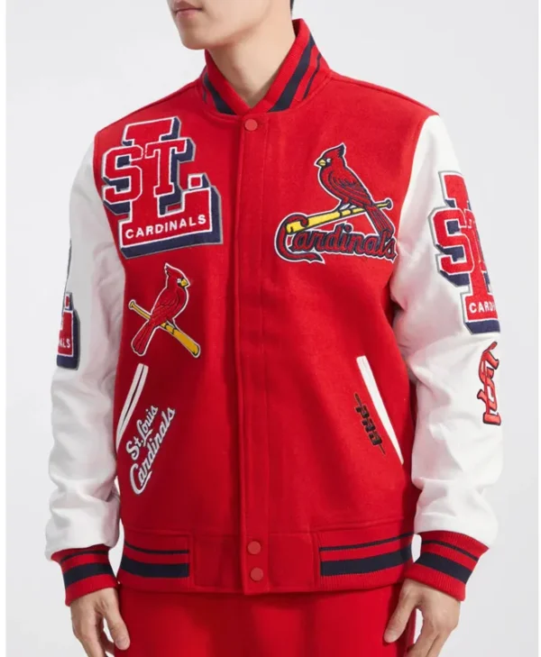st louis cardinals mashup red and white varsity jacket