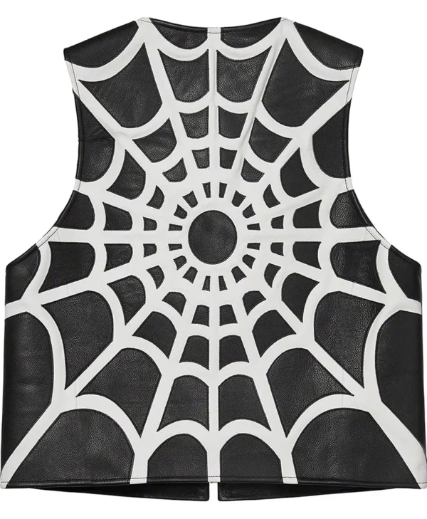supreme spider web black leather vest