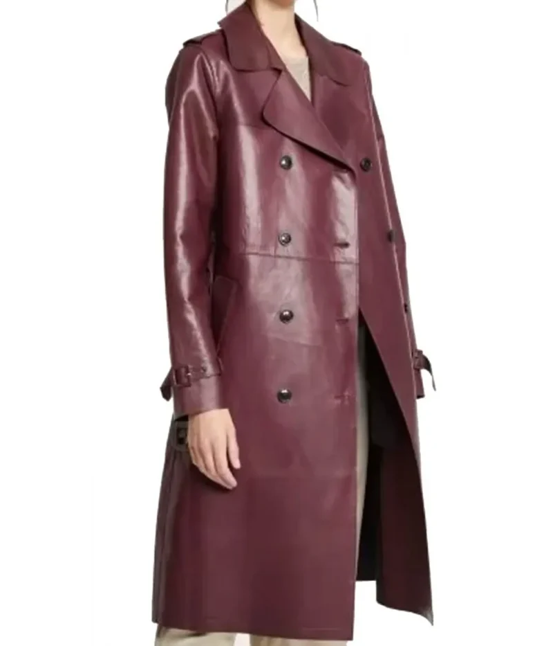 Women s Burgundy Double Breasted Belted Coat