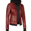 womens maroon leather bomber jacket Style webp