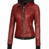 womens maroon leather bomber jacket Zipper webp
