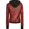 womens maroon leather bomber jacket back webp