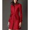 Women s Red Structured Boiled Wool Coat