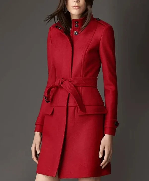 Women s Red Structured Boiled Wool Coat