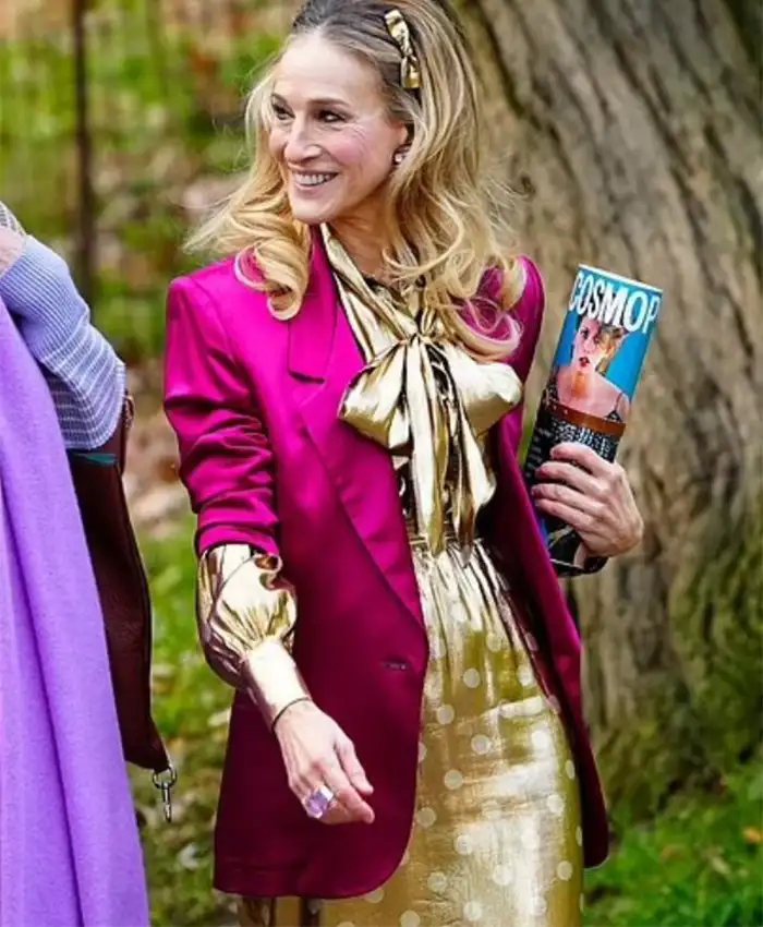And Just Like That S02 Carrie Bradshaw Pink Silk Blazer curve webp