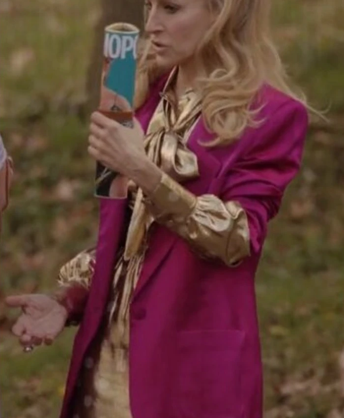 And Just Like That S02 Carrie Bradshaw Pink Silk Blazer left webp