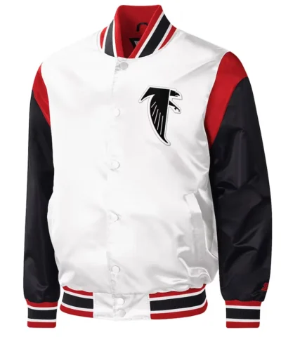 Atlanta Falcons Throwback Warm Up Pitch Varsity White Satin Jacket