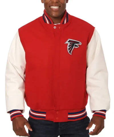 Atlanta Falcons Varsity Red and White Wool-Leather Jacket