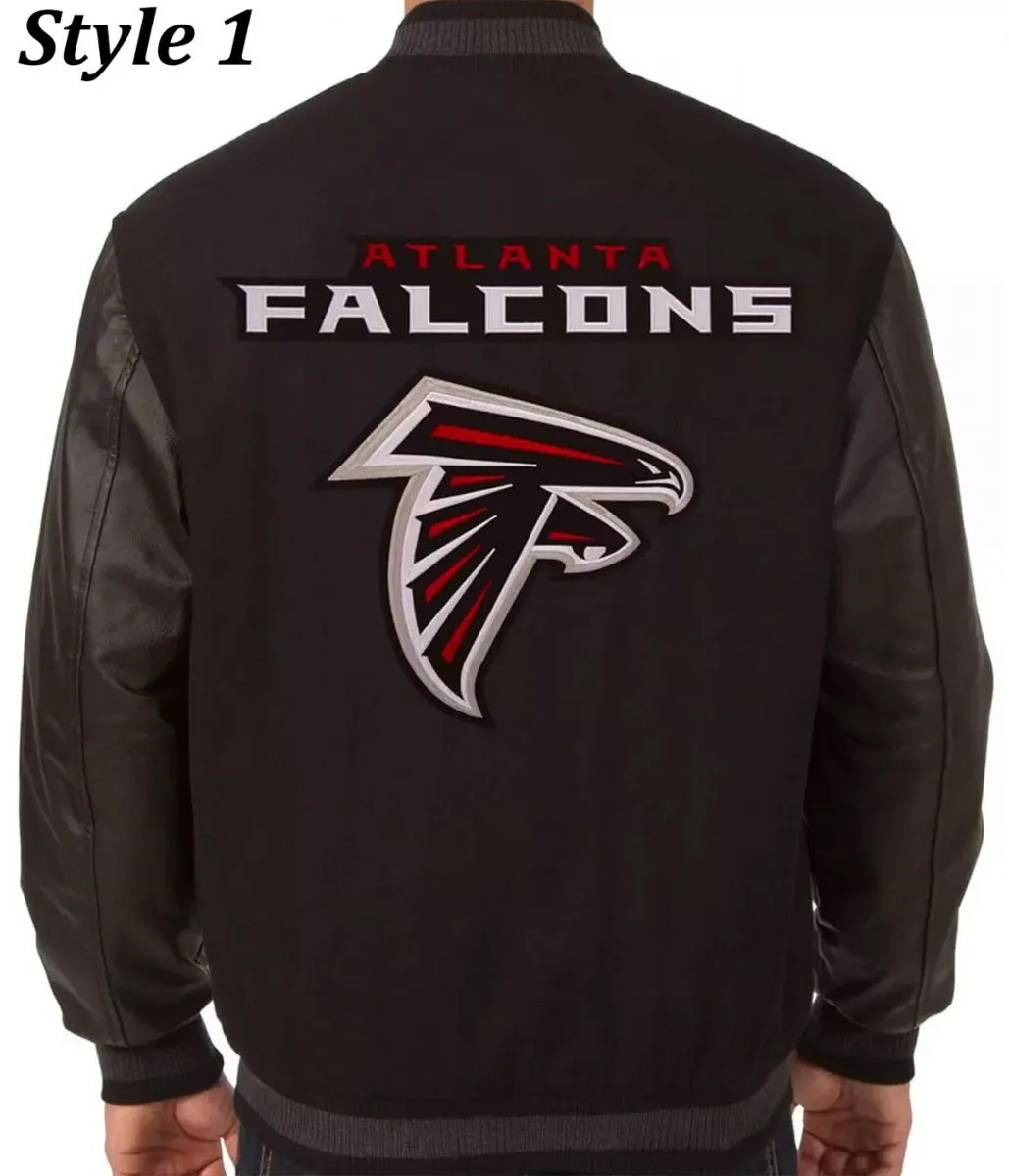 Atlanta Falcons WH Black Letterman Jacket back webp