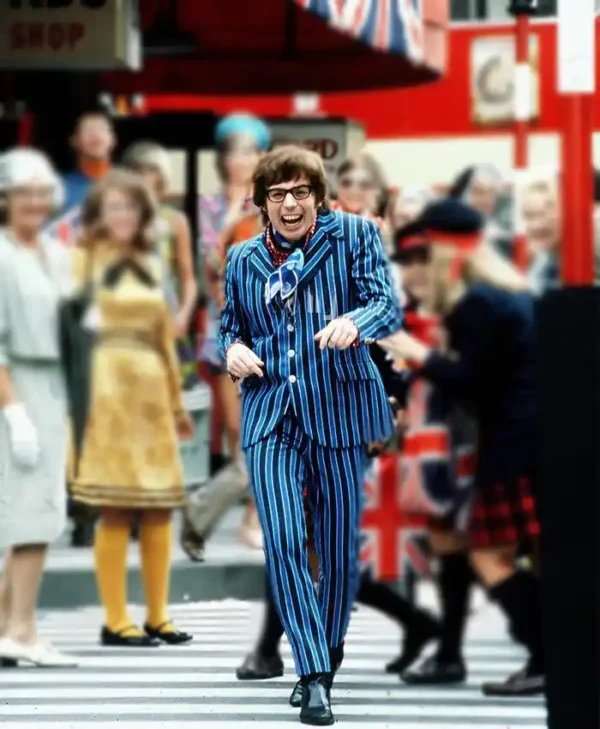Austin Powers Blue Striped Plaid Suit front full