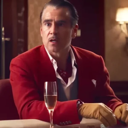 Ballad of a Small Player Colin Farrell Red Blazer Front