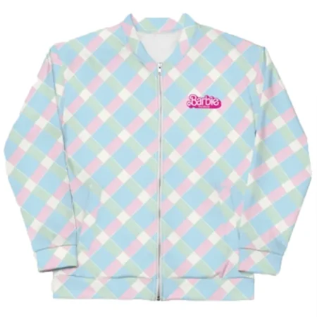 Barbie 2023 Plaid Zip Up Bomber Jacket webp