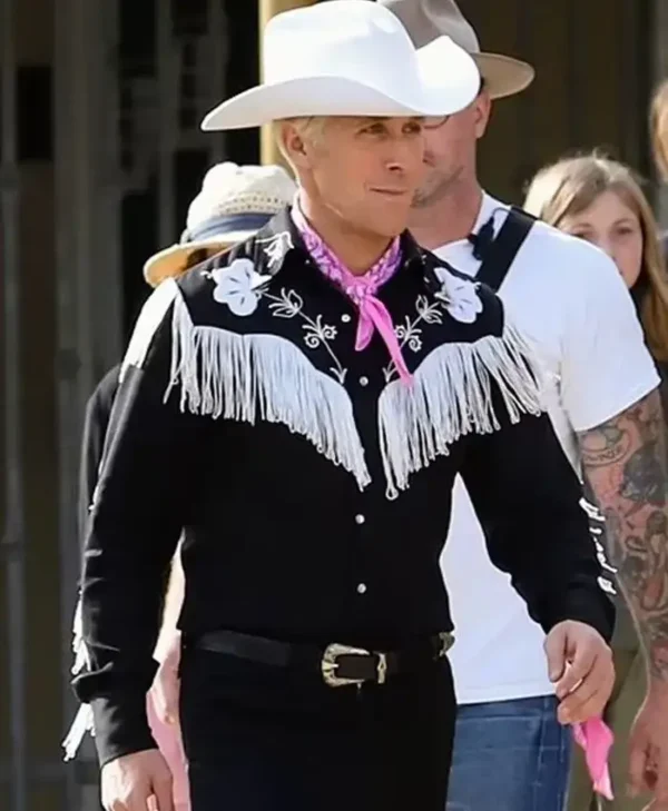 Barbie 2023 Ryan Gosling Black Fringe Cotton Shirt webp