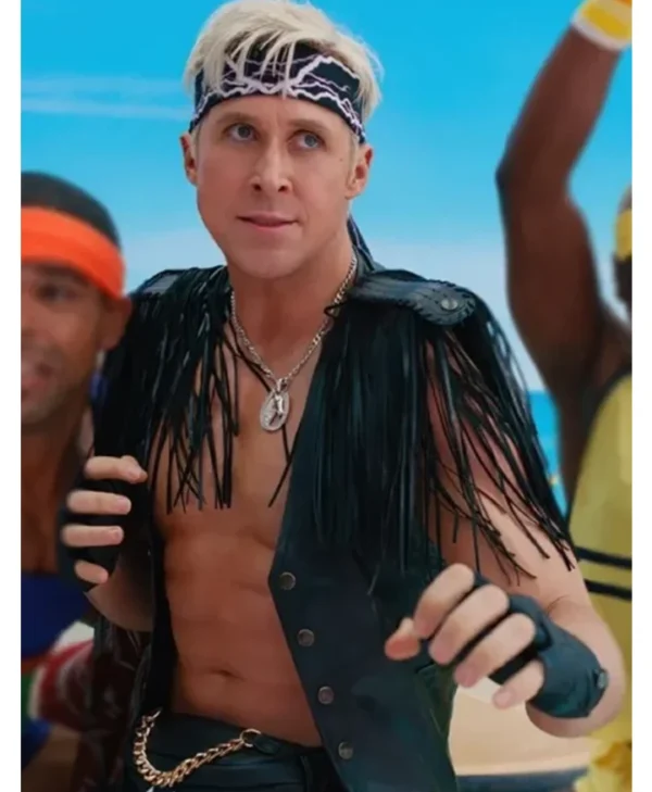 Barbie 2023 Ryan Gosling Black Fringe Vest webp