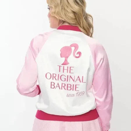 Barbie X Unique Vintage Varsity Pink Jacket Back webp