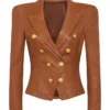 Beyond the Gates S01 Karla Mosley Brown Leather Blazer