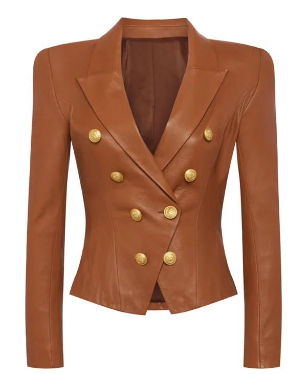 Beyond the Gates S01 Karla Mosley Brown Leather Blazer