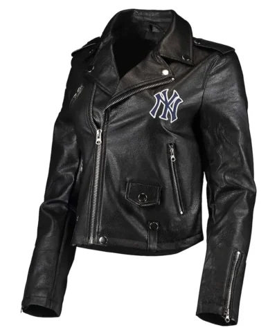 Biker NY Yankees Black Leather Jacket