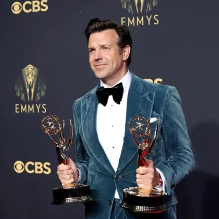 Buy Ted Lasso Jason Sudeikis Blue Velvet Blazer webp