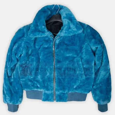 Buy Ted Lasso Keeley Jones Blue Faux Fur Jacket webp
