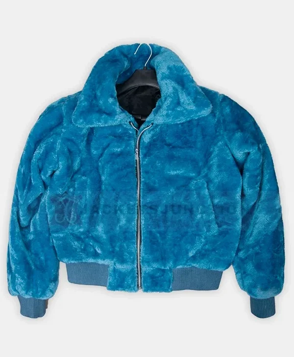 Buy Ted Lasso Keeley Jones Blue Faux Fur Jacket webp