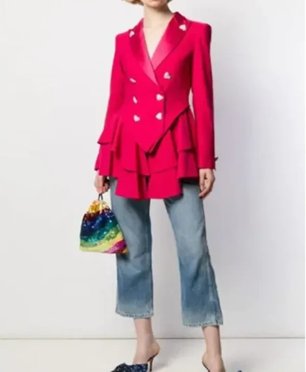 Buy Ted Lasso S2 Keeley Pink Heart Button Wool Blazer webp