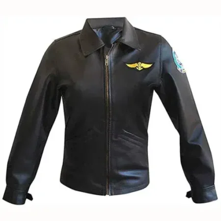 Charlie Top Gun Flight Pilot Zip Up Black Leather Jacket