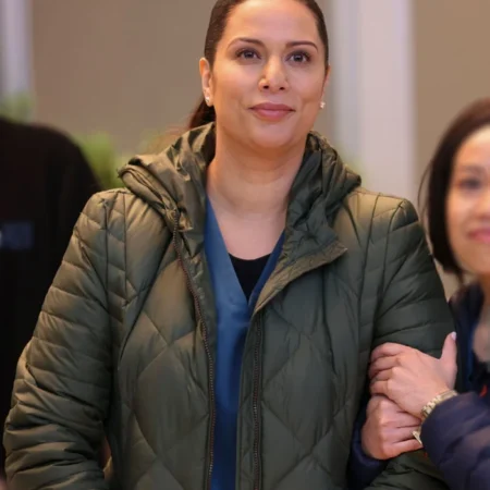 Chicago Med S10 Lorena Diaz Green Quilted Jacket webp