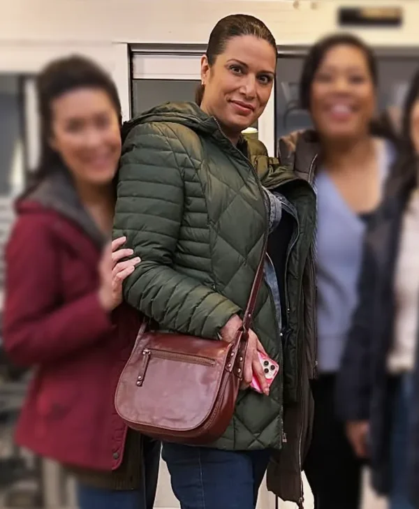 Chicago Med S10 Lorena Diaz Green Quilted Jacket Side webp