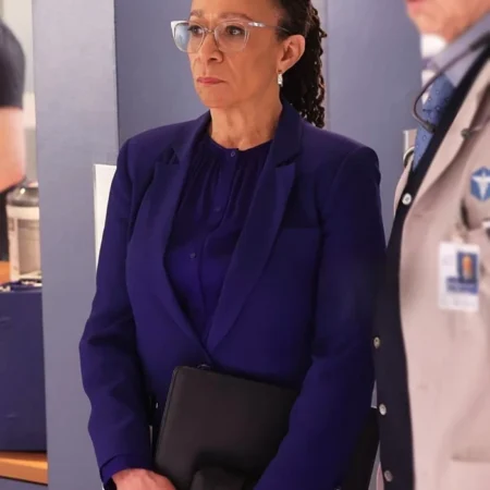 Chicago Med S10 Sharon Goodwin Blue Blazer Side webp