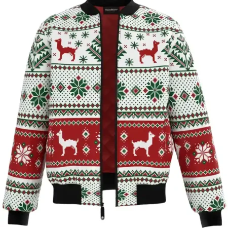 Christmas Lama Texture Bomber Jacket