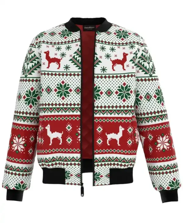 Christmas Lama Texture Bomber Jacket