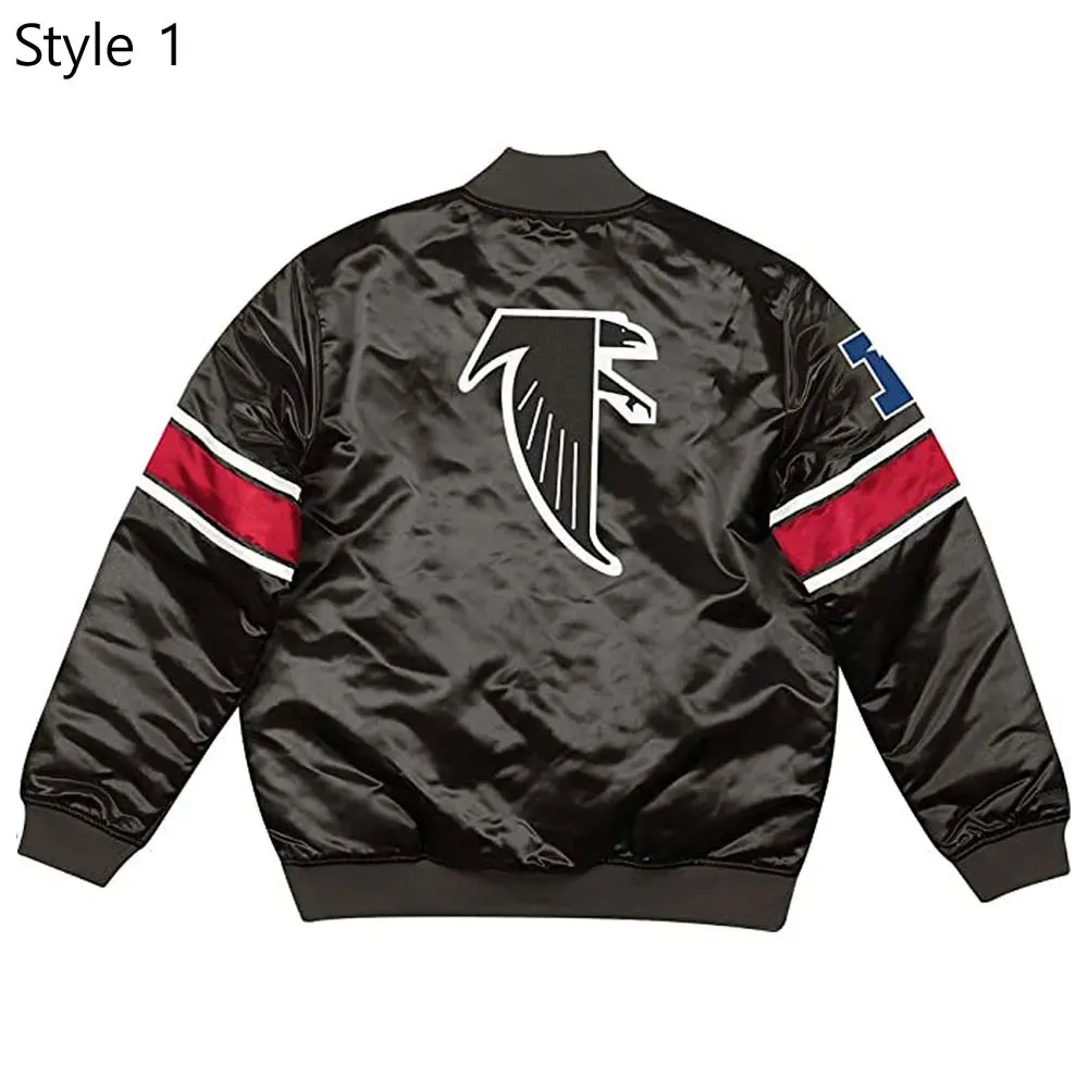 Classic Atlanta Falcons Logo Black Satin Jacket back webp