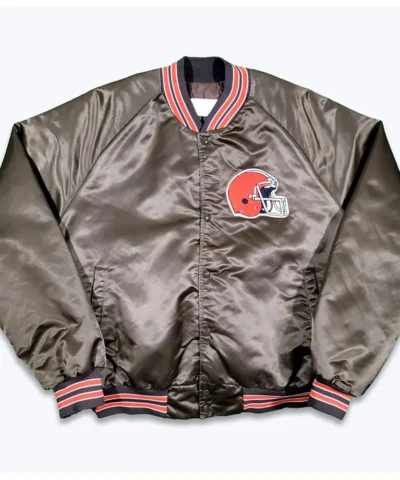 Cleveland Browns 80s Brown Bomber Satin Jacket
