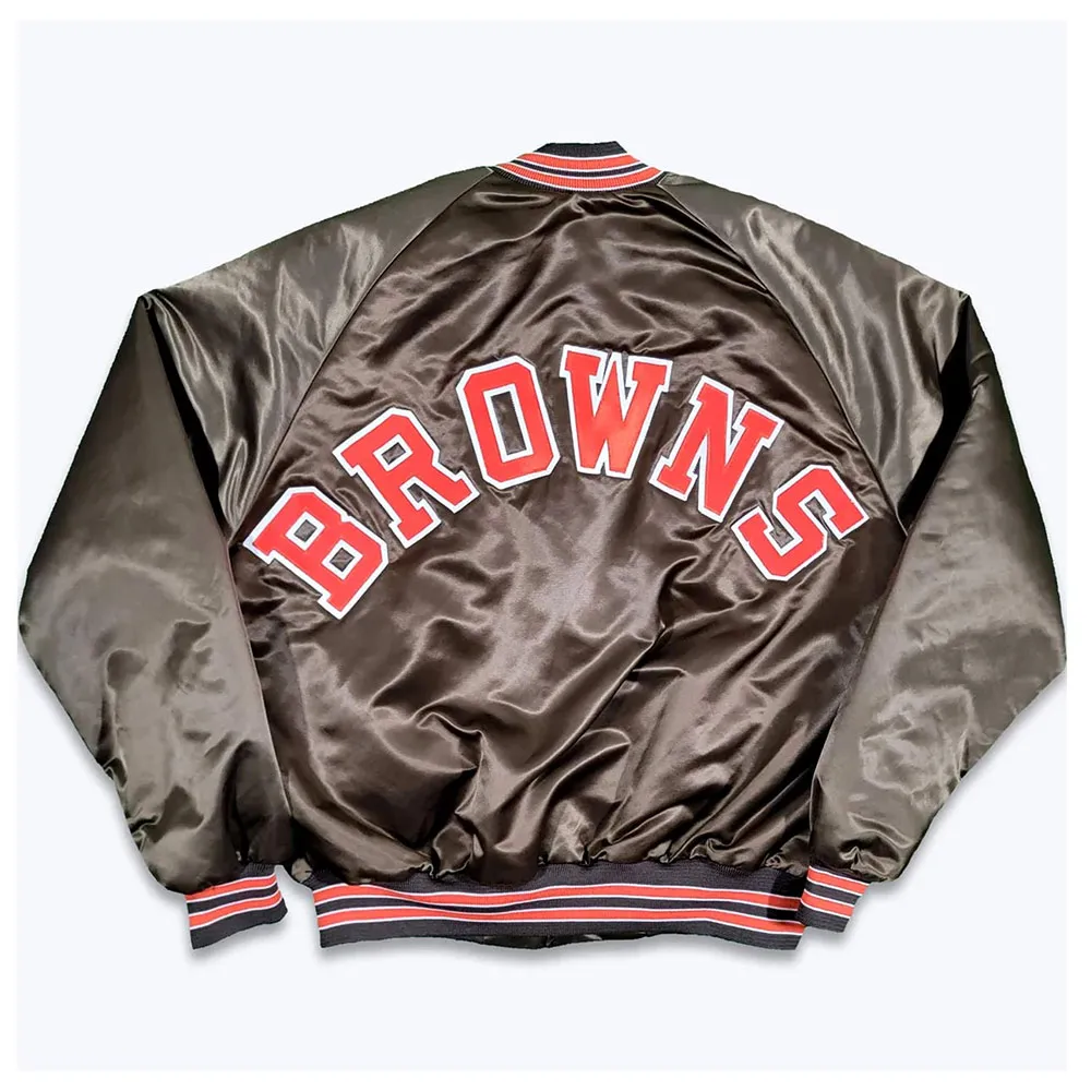 Cleveland Browns 80s Brown Bomber Satin Jacket back webp