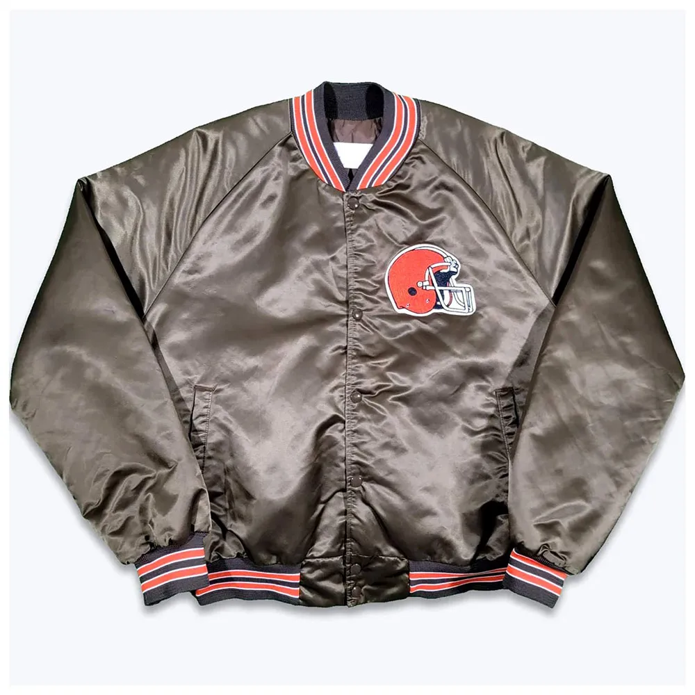 Cleveland Browns 80s Brown Bomber Satin Jacket webp